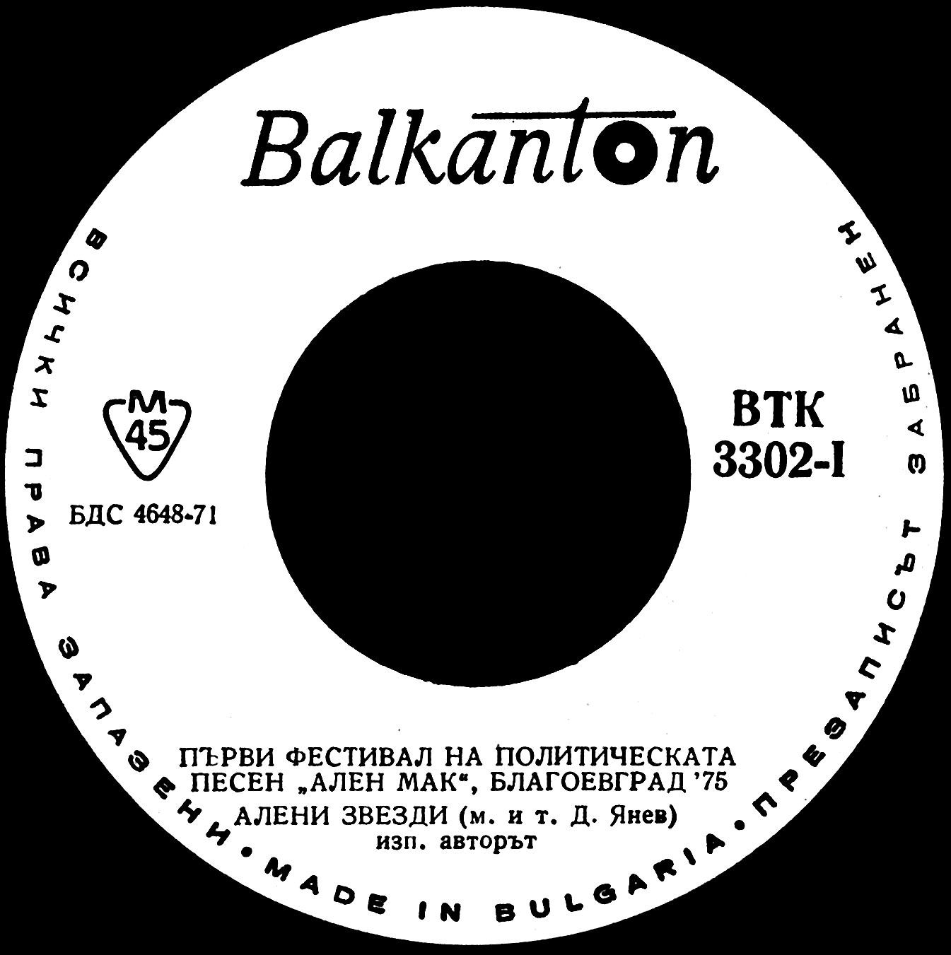 Димитър ЯНЕВ. Първи фестивал на политическата песен "Ален мак", Благоевград ''75