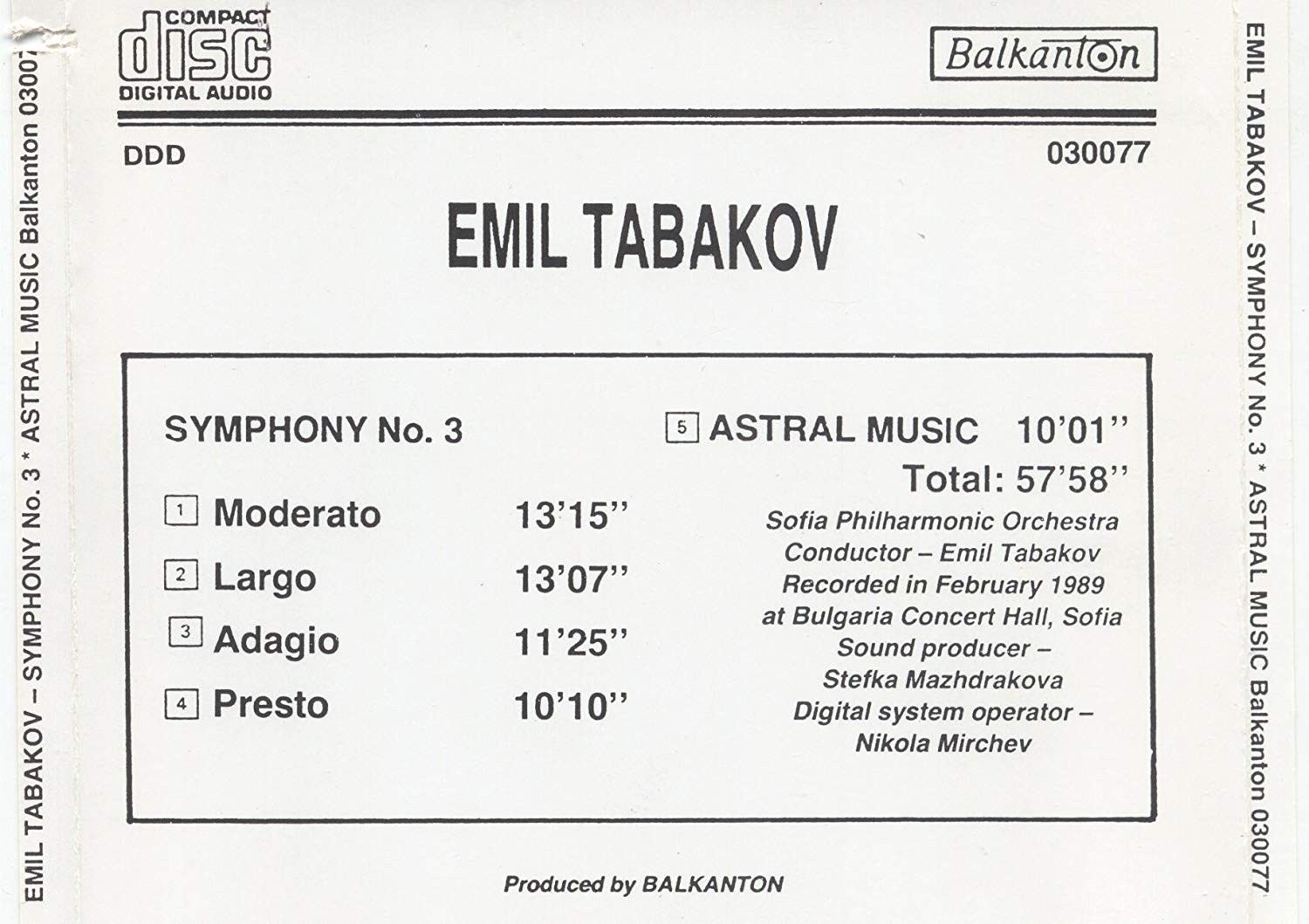 Emil Tabakov. Symphony No. 3 & Astral Music