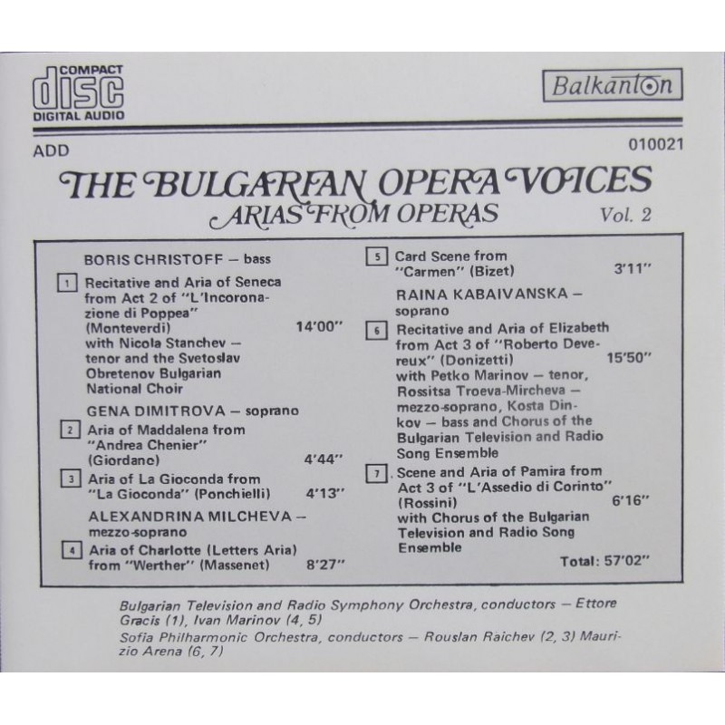 The Bulgarian opera voices. Vol 2. Arias from Operas
