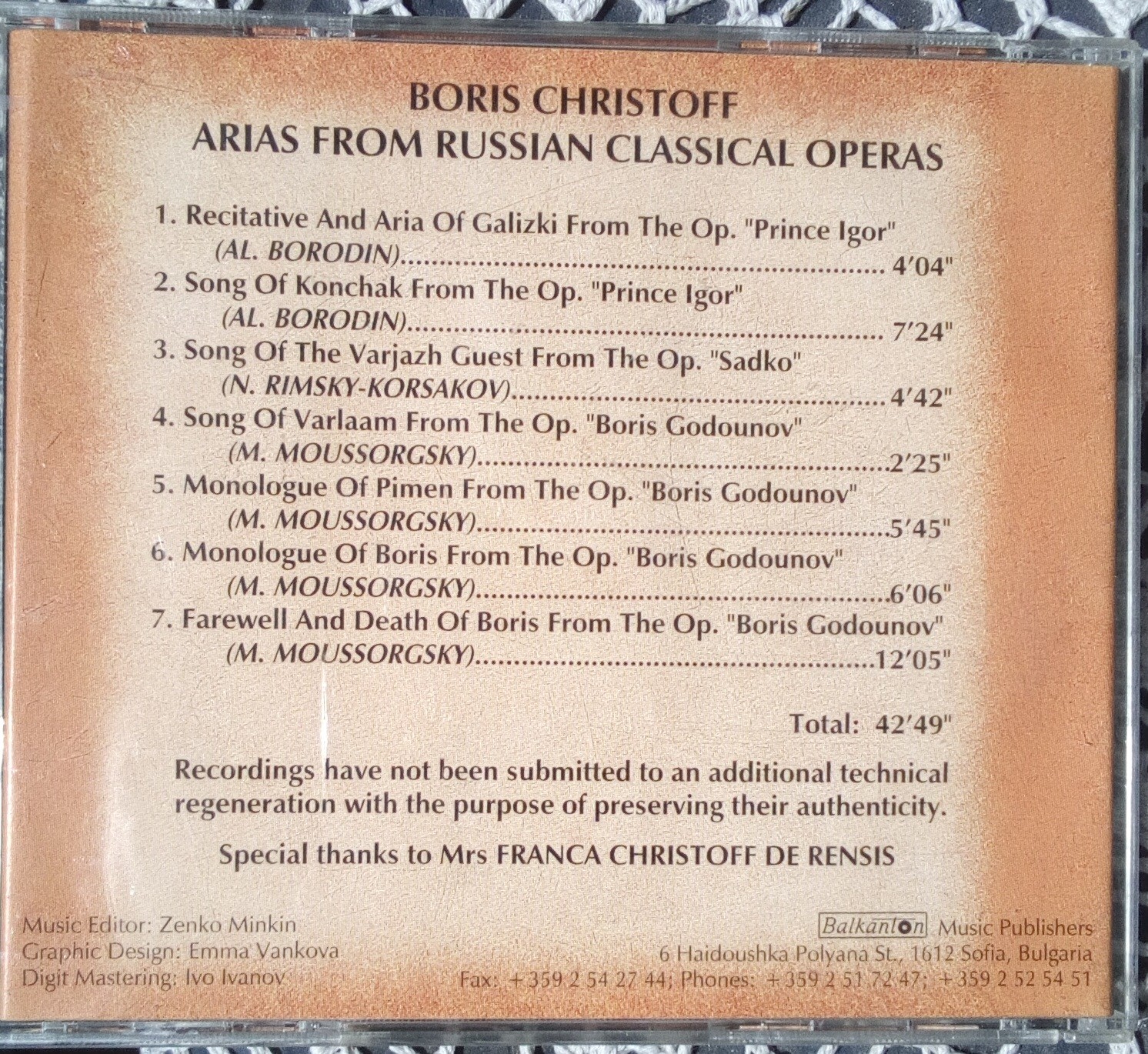 Boris Christoff. Arias from Russian Classical Operas