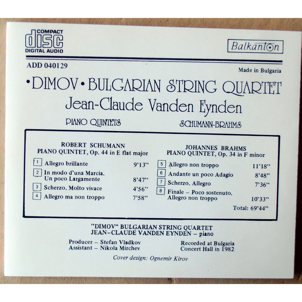 Dimov - Bulgarian String Quartet. Jean-Claude Vanden Eynden - piano. Piano Quintets