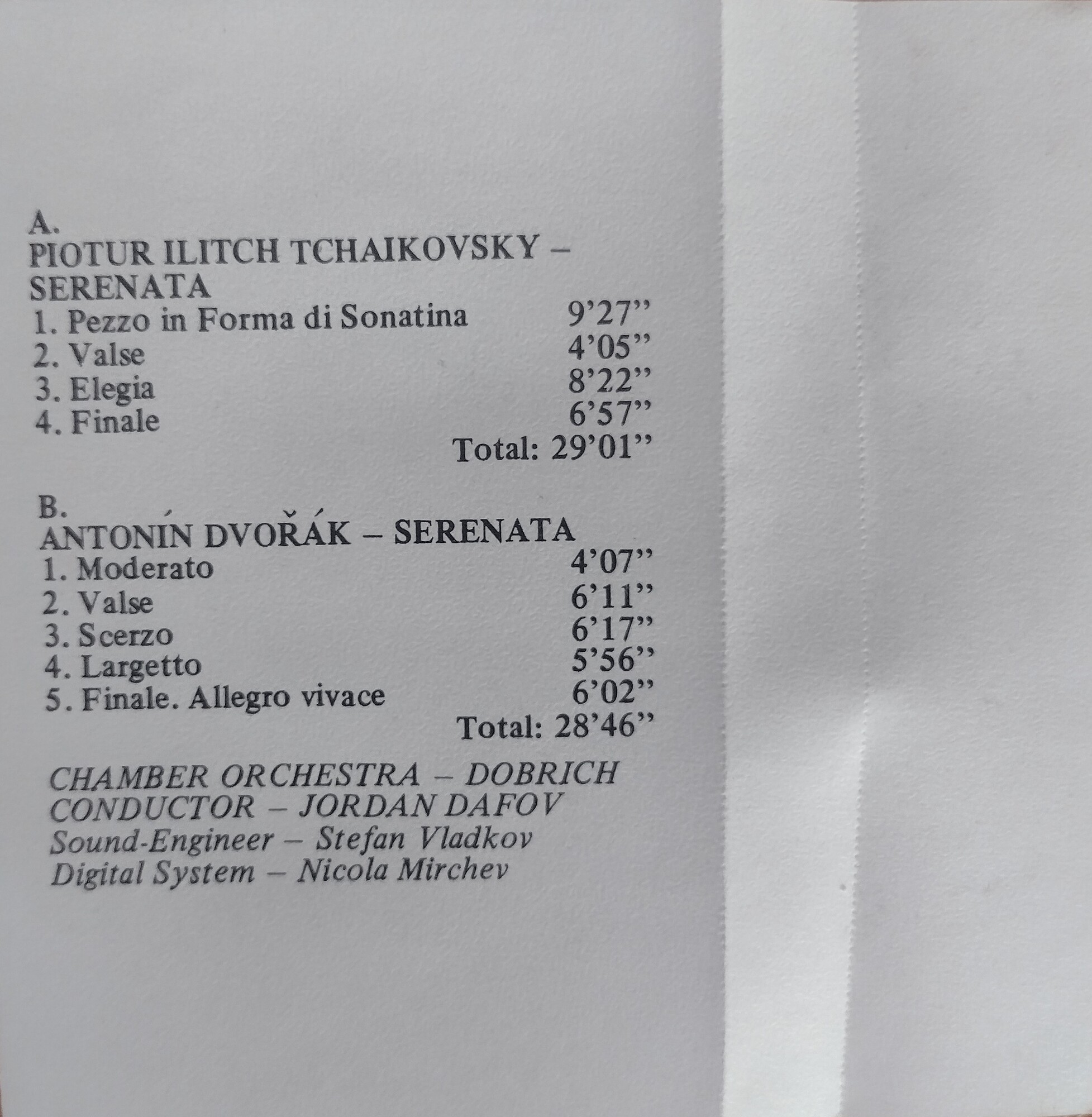 Tchaikovsky. Dvorak. Serenades