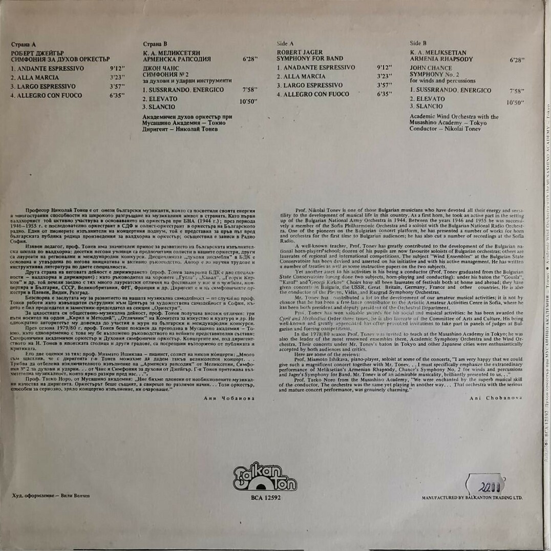 Духов оркестър на академия "Мусашино" - Япония. Диригент - Николай ТОНЕВ